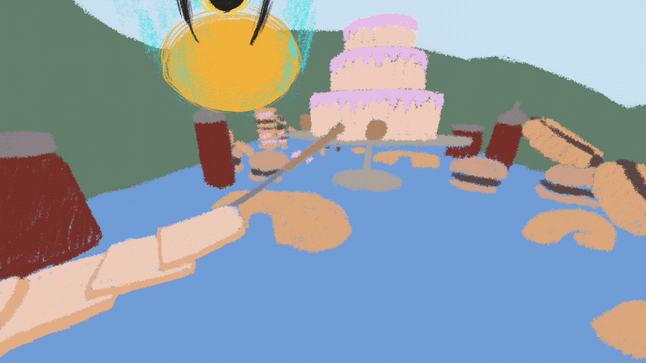 A beetle shooting on a net and then an ebb stealing the ball, bringing it into an ebb tunnel, and scoring a goal