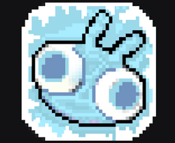 A pixel art dung beetle head frozen in a block of ice