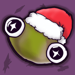 A green beetle wearing a santa hat